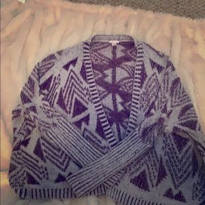 Maroon Cozy Aztec open sweater.